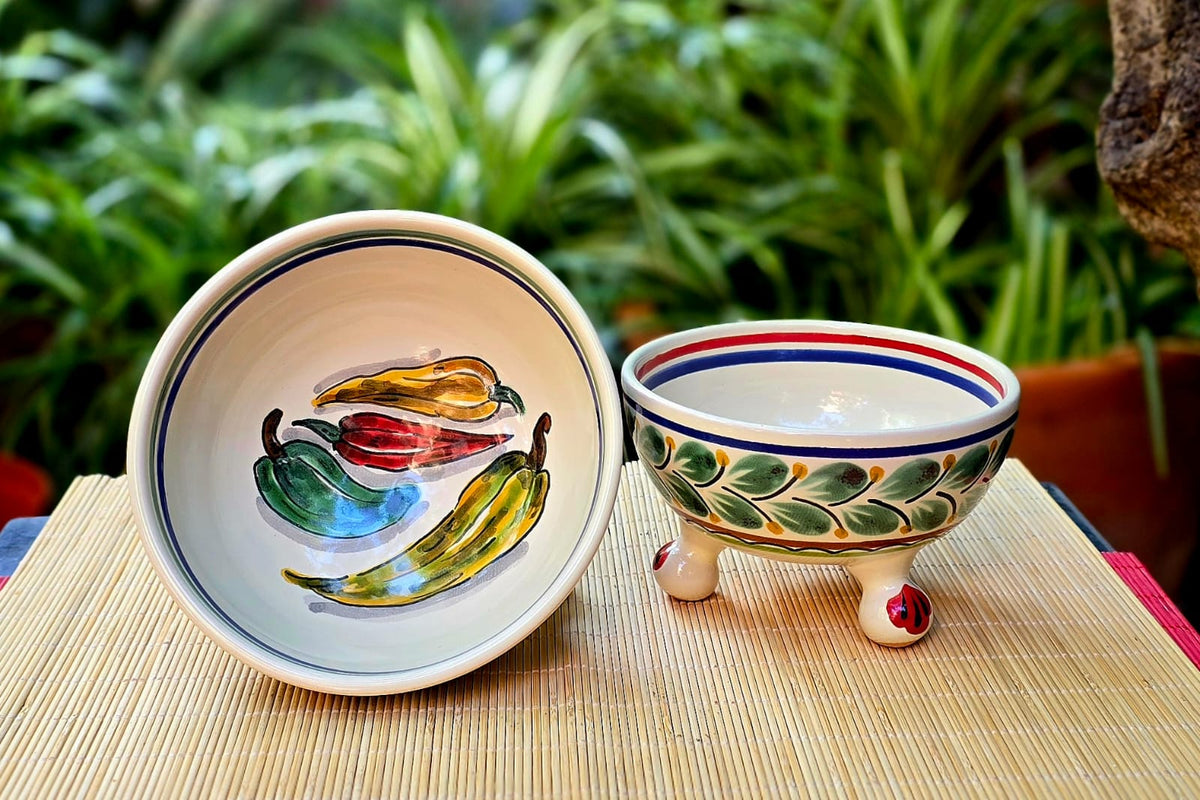 Chiles Molcajete Bowl Set of 2 Traditional Border