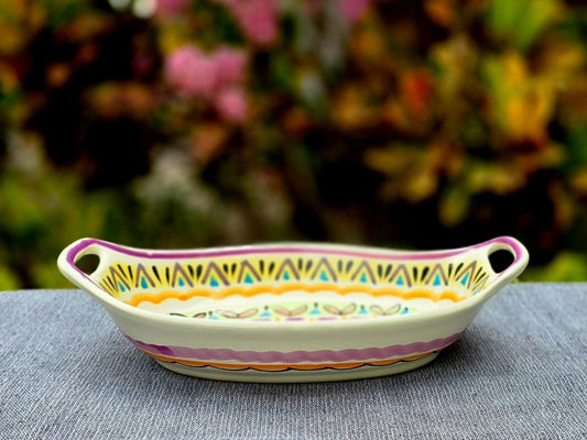 Oval Bowl with handles / Serving Piece Happy BorderSalad BowlGorky Gonzalez Store240814 - 01