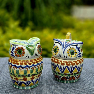 Juego de 2 tazas de azúcar y crema Owl, multicolores 