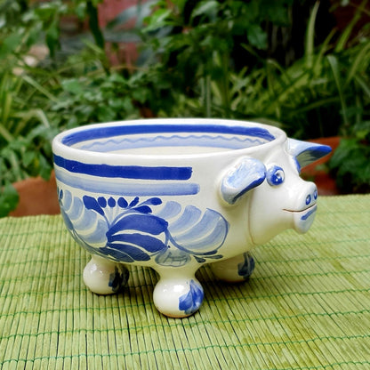 Pig Molcajete Bowl Blue and White