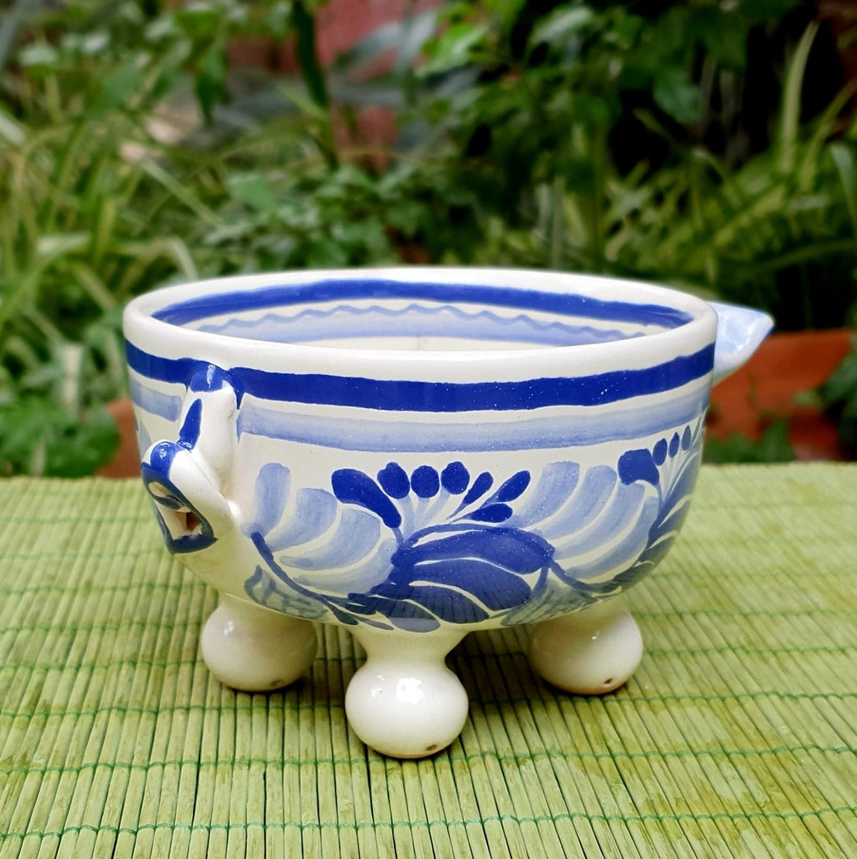 Pig Molcajete Bowl Blue and White