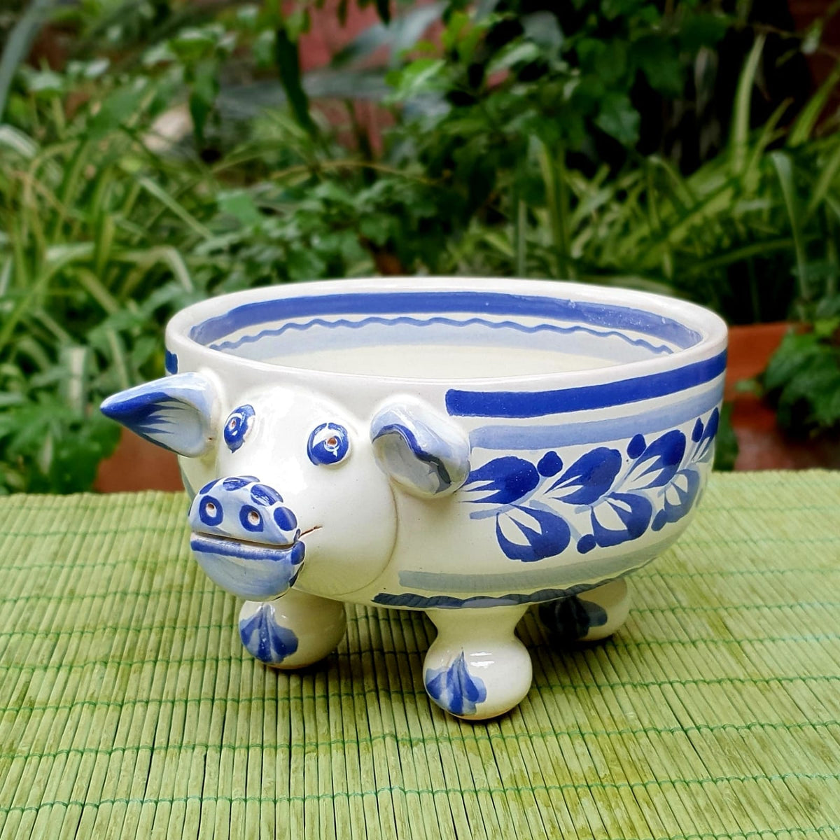 Pig Molcajete Bowl Blue and White