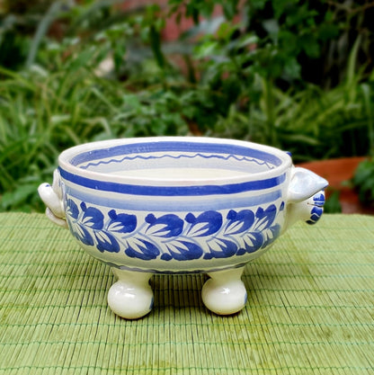 Pig Molcajete Bowl Blue and White