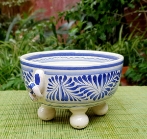 Piggy Footed Bowl Blue and White