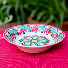Flower Pattern painted on Flower Shape Bowl Christmas Colors