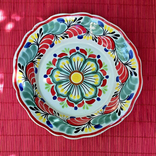 Flower Pattern painted on Flower Shape Bowl Christmas Colors