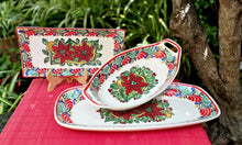 Poinsettia Set of Rectangular Long, salad bowl, rectangular Tray/plate Christmas Colors (Copia)