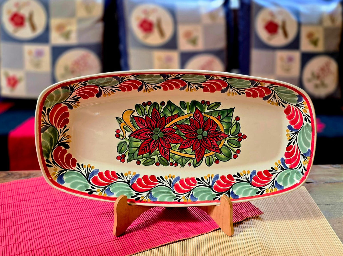 Poinsettia Set of Rectangular Long, salad bowl, rectangular Tray/plate Christmas Colors (Copia)