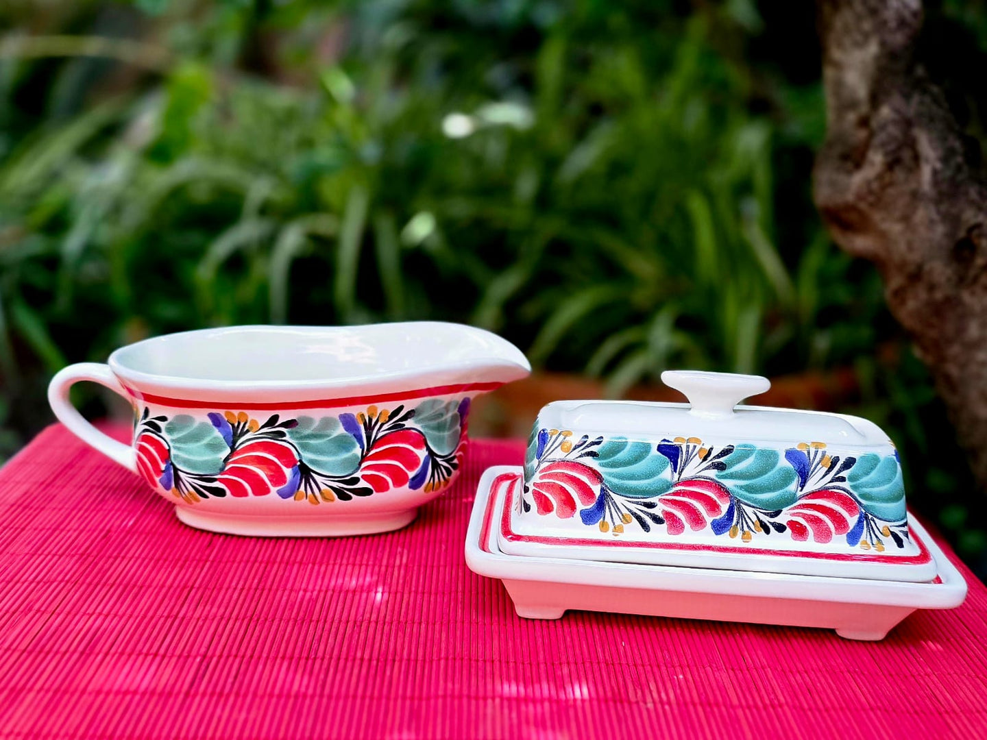 Set of Gravy Suacer & Butter Dish Christmas Colors