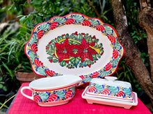 Set of Gravy Suacer & Butter Dish and Cut oval Tray / Platter - Christmas Colors