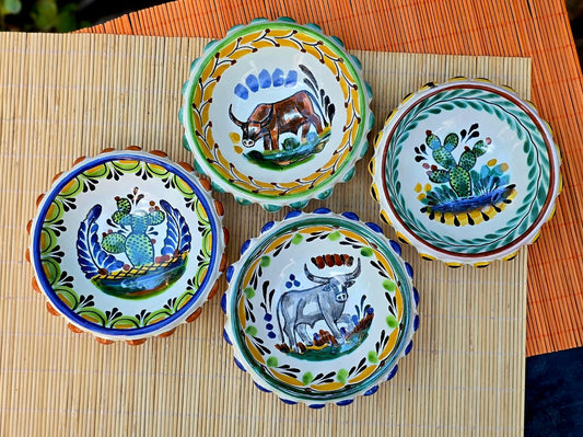 Prickly pear and LongHorn Flower Shape Mini Snack Bowl 5 in D - Set of 4 - MultiColors