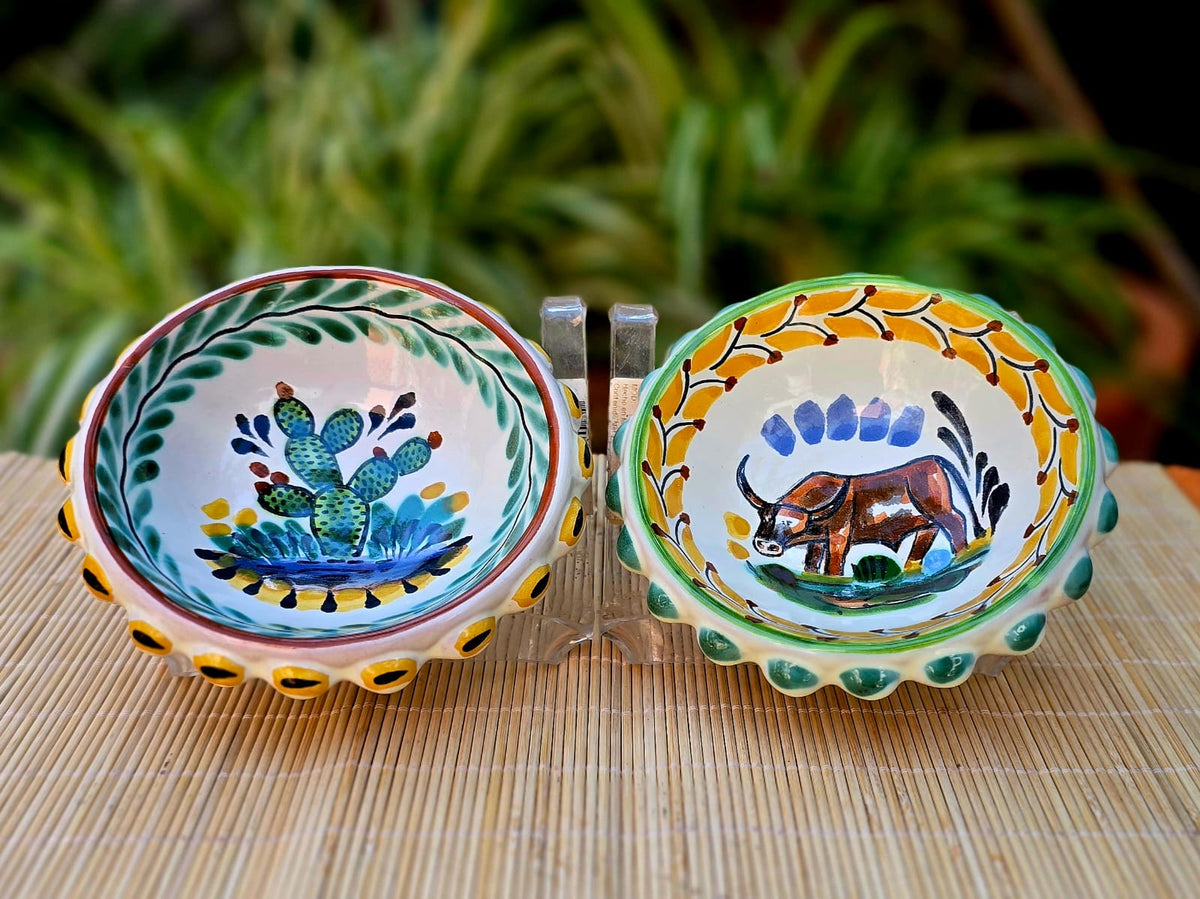 Prickly pear and LongHorn Flower Shape Mini Snack Bowl 5 in D - Set of 2 - MultiColors