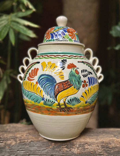 Rooster Decorative Vase Large Gto Jar 16.5" H Traditional Green-Blue-Yellow Colors