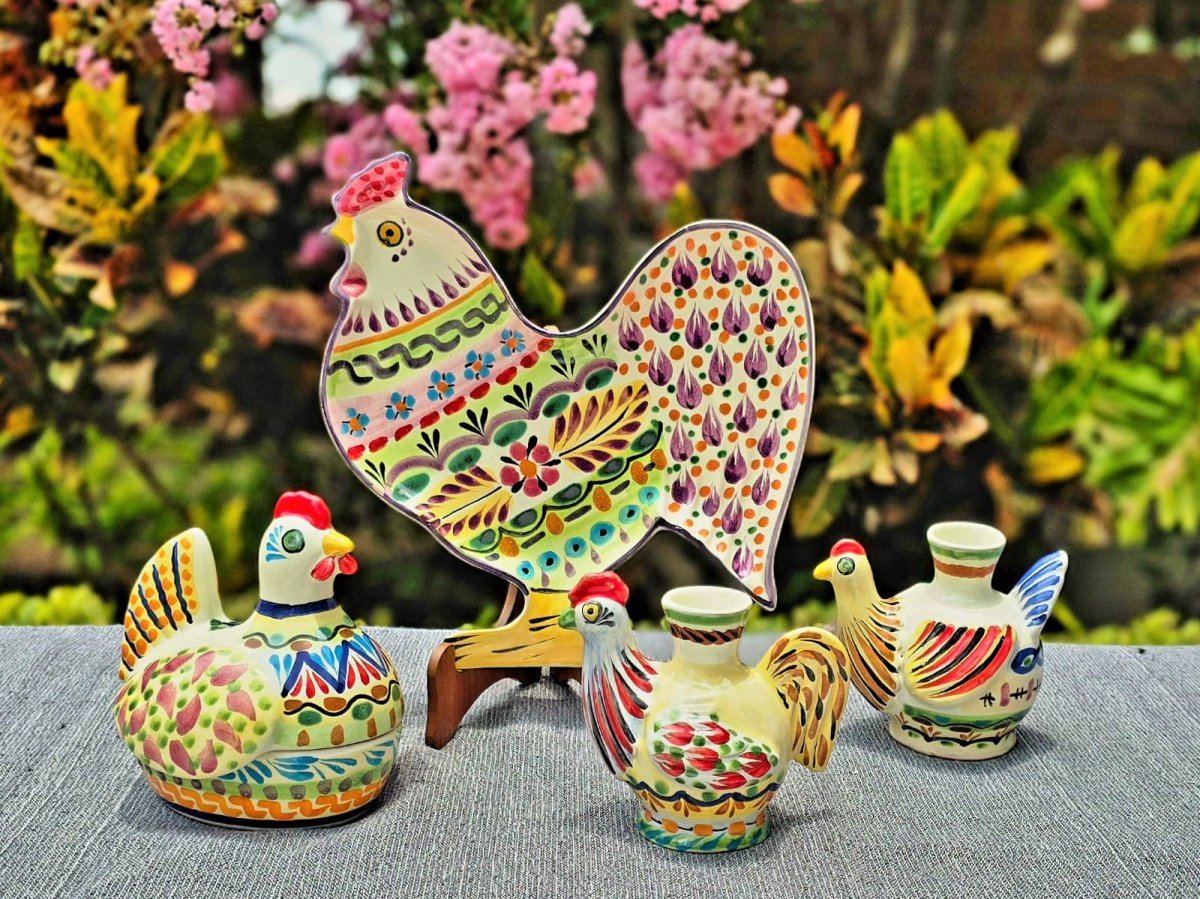 Rooster Set 4 pieces crafts Ceramic Mexican art crafts from gto