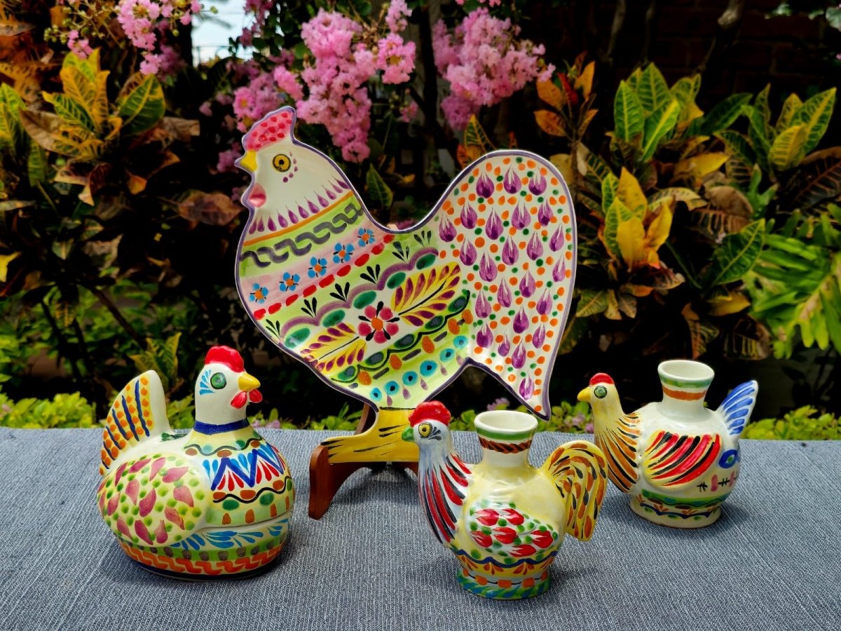 Rooster Set 4 pieces crafts Ceramic Mexican art crafts from gto mexico ...