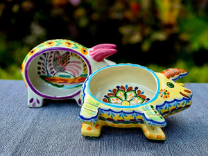 Flower and Bird Pig Snack Bowl 9x5 in Set of 2 Happy Borders