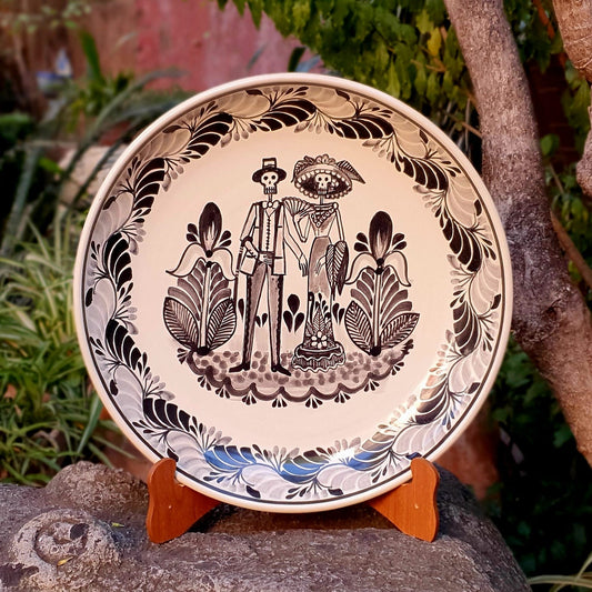 Catrina Couple Decorative Platter Black and White