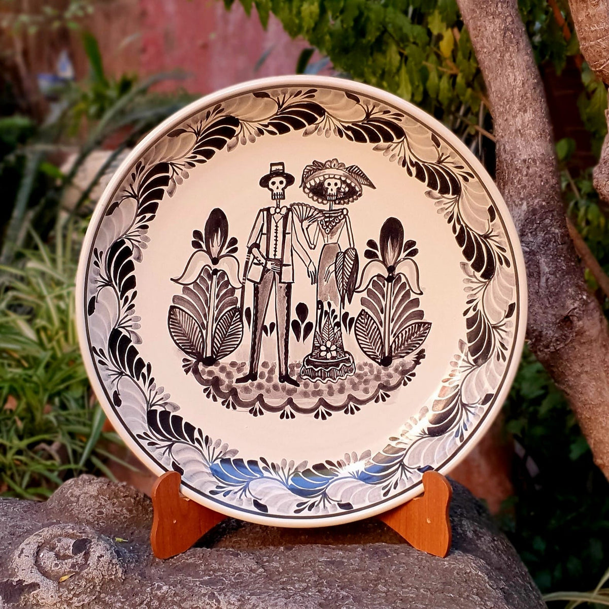 Catrina Couple Decorative Platter Black and White