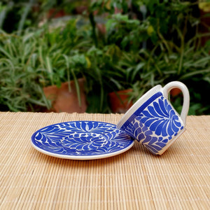 Expresso Cup & Saucer Milestone Pattern Blue and White