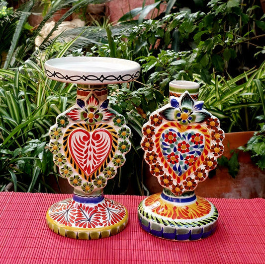 Flower Heart Candle holder 7.7" Set (2 pieces) MultiColors