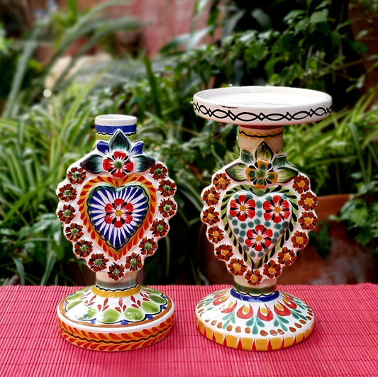 Flower Heart Candle holder 7.7" Set (2 pieces) MultiColors