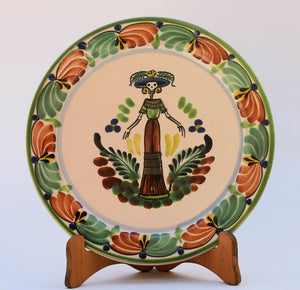 Catrina Dinner Plate 10" D Green-Terracota Colors - Mexican Pottery by Gorky Gonzalez