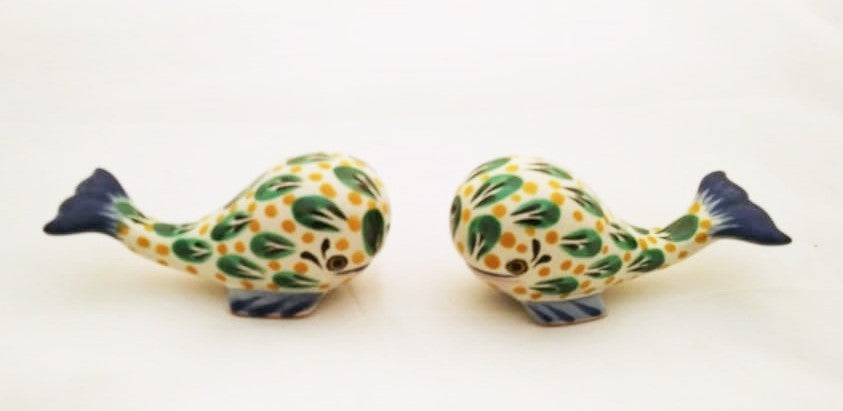 Whale Salt and Pepper Shaker Set Green-Yellow Colors