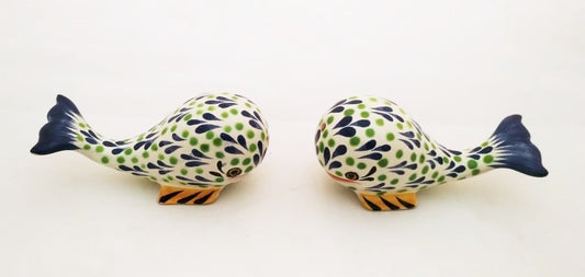 Whale Salt and Pepper Shaker Set Blue-Green Colors