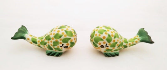 Whale Salt and Pepper Shaker Set Green-Yellow Colors