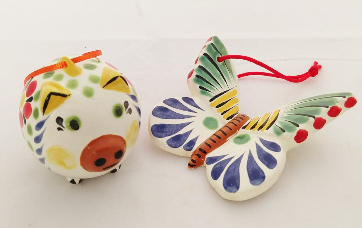 Adorno Cerdo y Mariposa Juego de 2 Multicolores