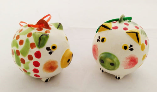 Ornament Pig 3D figure Set of 2 MultiColors