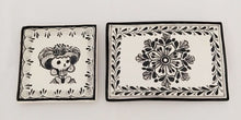 Flower & Catrina Tray and Bread Square Plate Set in B & W