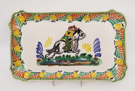CowBoy Tray Rectangular Platter 16.9"x10.6" Green-Terracota-Yellow Colors