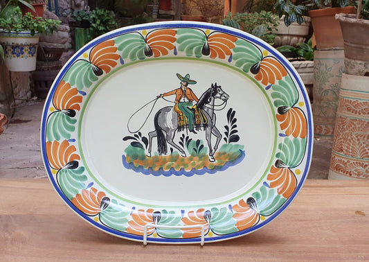 CowBoy Decorative / Serving Semi Oval Platter / Tray 16.9x13.4 in MultiColors