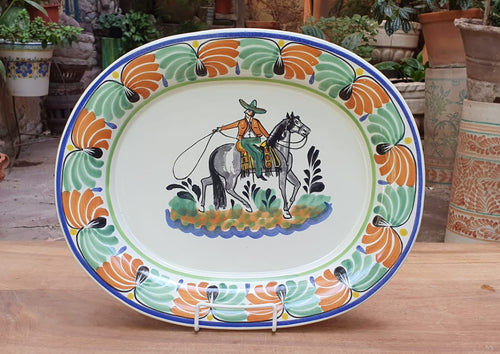 CowBoy Decorative / Serving Semi Oval Platter / Tray 16.9x13.4 in MultiColors