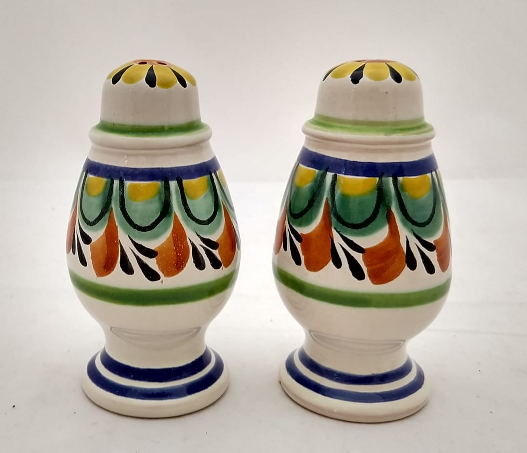 Spinning Salt and Pepper Shaker Set Green-Terracota Colors