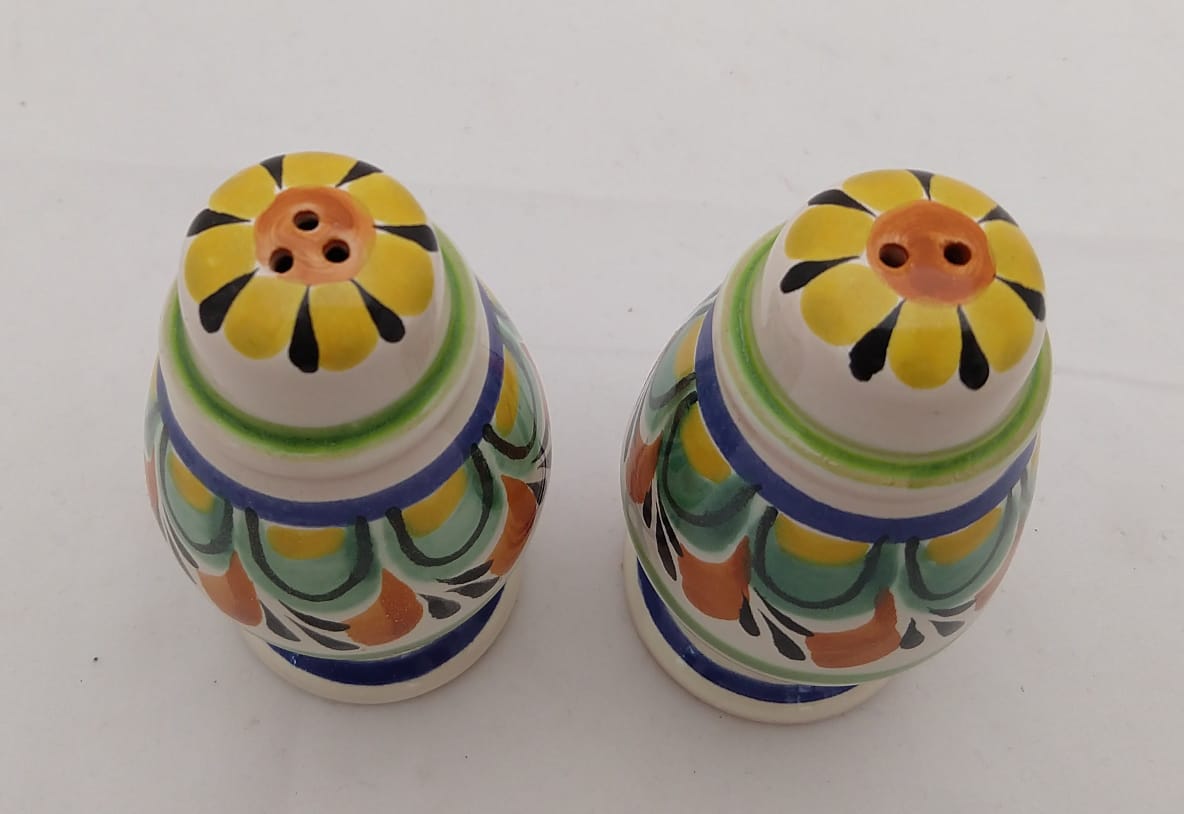 Spinning Salt and Pepper Shaker Set Green-Terracota Colors