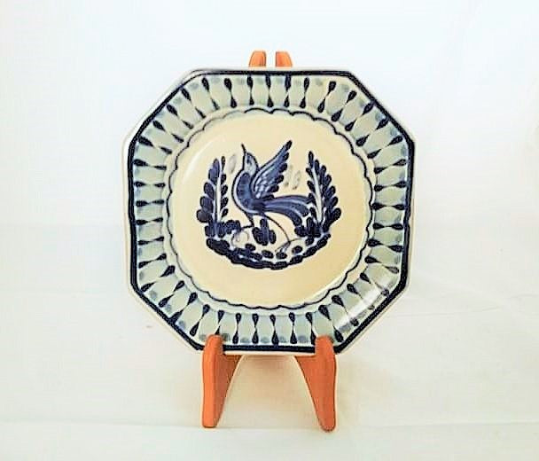 Bird Mini Octagonal Plate in blue and white 6.7 in D