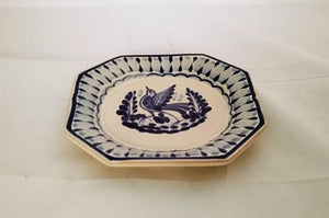 Bird Mini Octagonal Plate in blue and white 6.7 in D - Mexican Pottery by Gorky Gonzalez