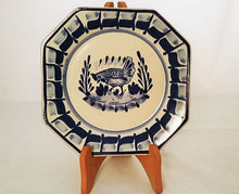 Hen Mini Octagonal Plate in blue and white 6.7 in D