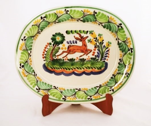 Deer Decorative / Serving Semi Oval Platter / Tray 16.9x13.4 in MultiColors