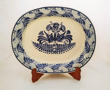Love Birds Decorative / Serving Semi Oval Platter / Tray 16.9x13.4 in Blue and White