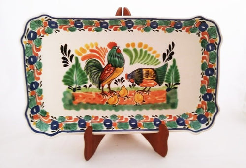 Rooster Family Tray / Serving Rectangular Platter 16.9