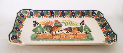 Rooster Family Tray / Serving Rectangular Platter 16.9"x10.6" MultiColors