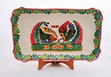Rooster Family Tray / Serving Rectangular Platter 16.9"x10.6" Green Colors