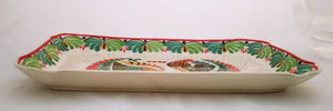 Rooster Family Tray / Serving Rectangular Platter 16.9"x10.6" Green Colors