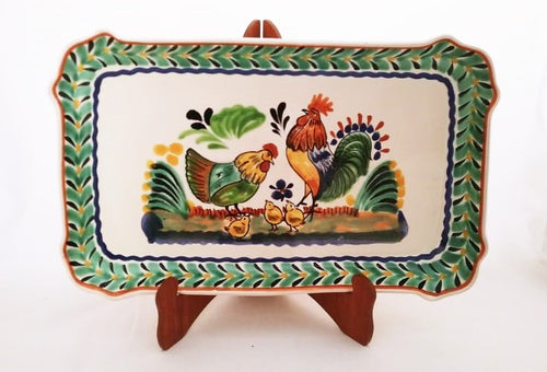 Rooster Family Tray / Serving Rectangular Platter 16.9