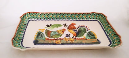 Rooster Family Tray / Serving Rectangular Platter 16.9"x10.6" MultiColors