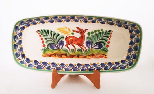 Deer Rectangular Long Platter 14.6 X 7.1 in Blue Colors