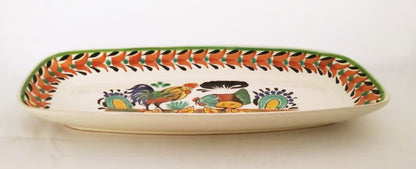 Rooster Family Rectangular Long Platter 14.6 X 7.1 in Brown-Black Colors
